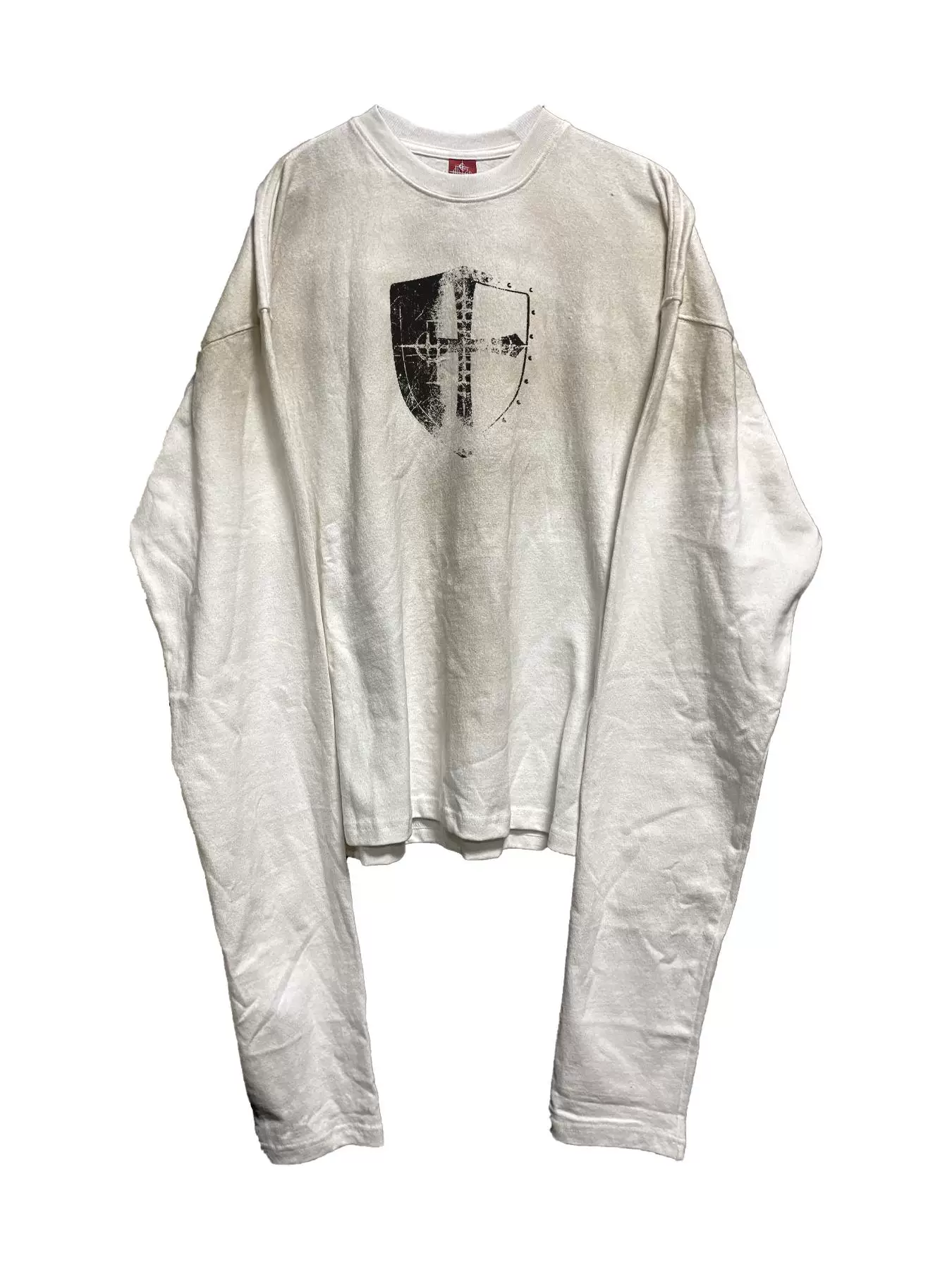 Detw 24Aw'Shield' Spray-Washed White Short Wide Boxy Fit Basic Crew Neck Long Sleeve Base Shirt Unisex Tee