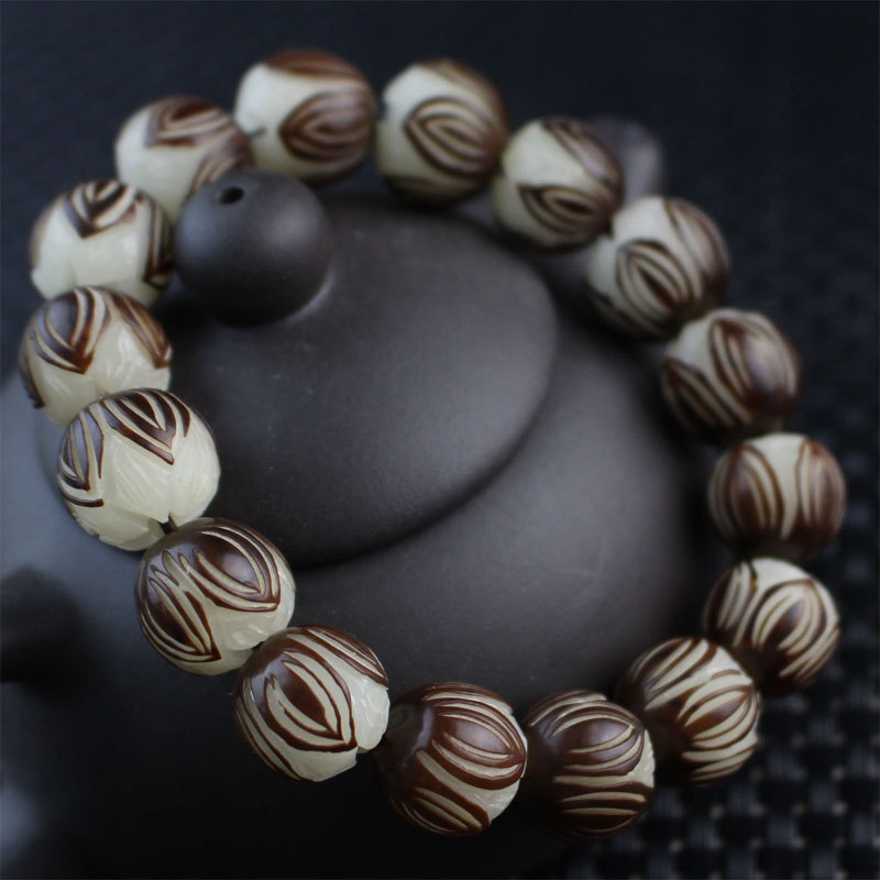 Wholesale Bodhi bracelet original seed carving Lotus White Jade Bodhi root Buddha beads bracelet artistic men and women couple jewelry gift