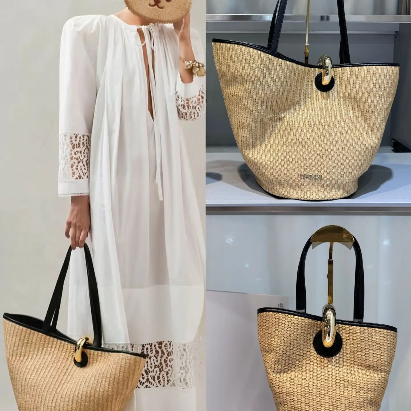 2025 Spring and Summer New Vacation Style Jacquemus Lafite Straw Bag Casual All-Match Twist Lock Large Capacity Totes