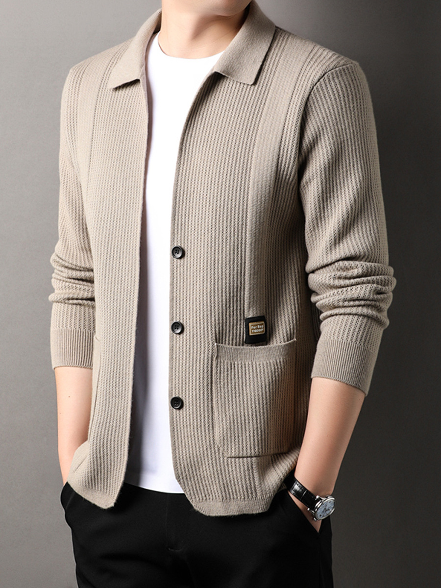 Live Explosions Knitwear Cardigan Sweater Men's Spring and Autumn Lapel Jacquard Top Middle-aged Dad Autumn Coat