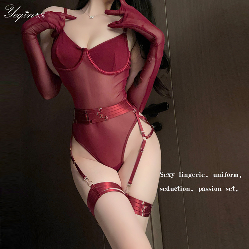 Night harp sexy underwear small chest big plus size pajamas temptation passion wind uniform opening bound jumpsuit 7441