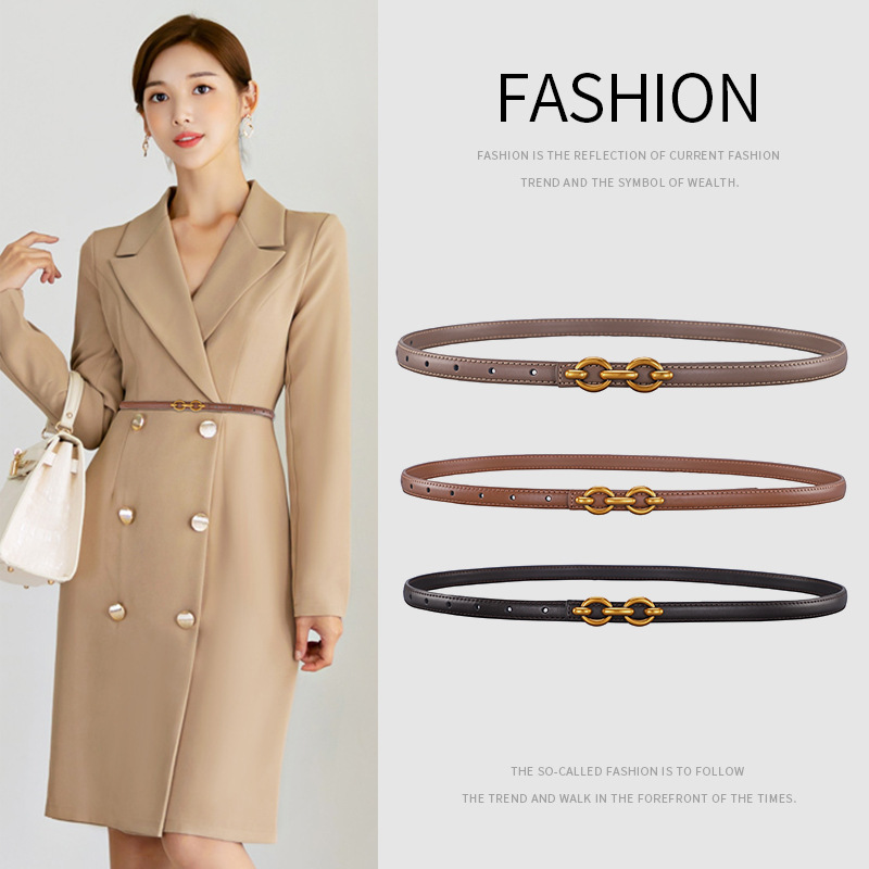 Women's Versatile Leather Belt for Suits, Waist-Cinching Dresses, Decorative Belt, Thin Style, Wholesale, European and American Light Luxury