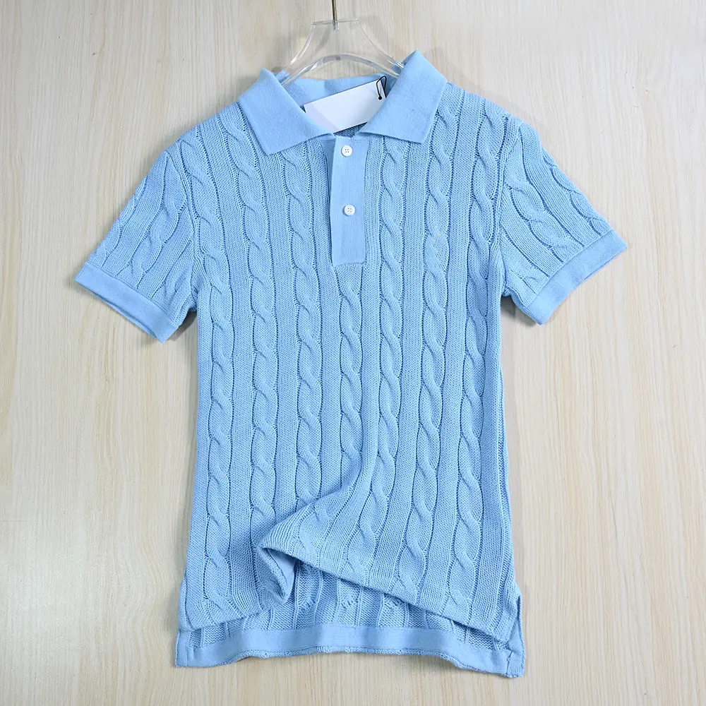 Siqi Women's Clothing 253/10 American Cotton Thread Thick Needle Cable Exquisite Embroider Polo Collar silm Short Sleeve Knitwear