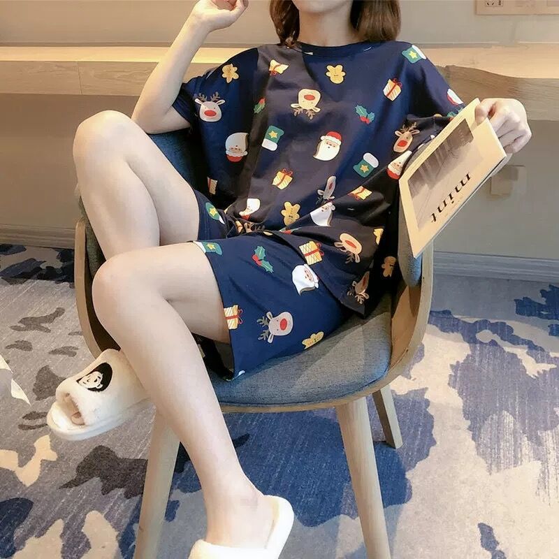 Pajamas Women's Summer Loose Plus Size Sweet Cute Short Sleeve Shorts for Students Korean Style Outwear Home Clothes Suit