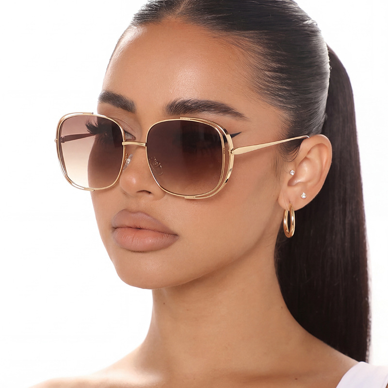 New Cross-Border Sunglasses with Uv Protection, Hollow Frame, Large Frame to Enhance Face Shape, Fashionable Internet Celebrity Style, European and American Sunglasses