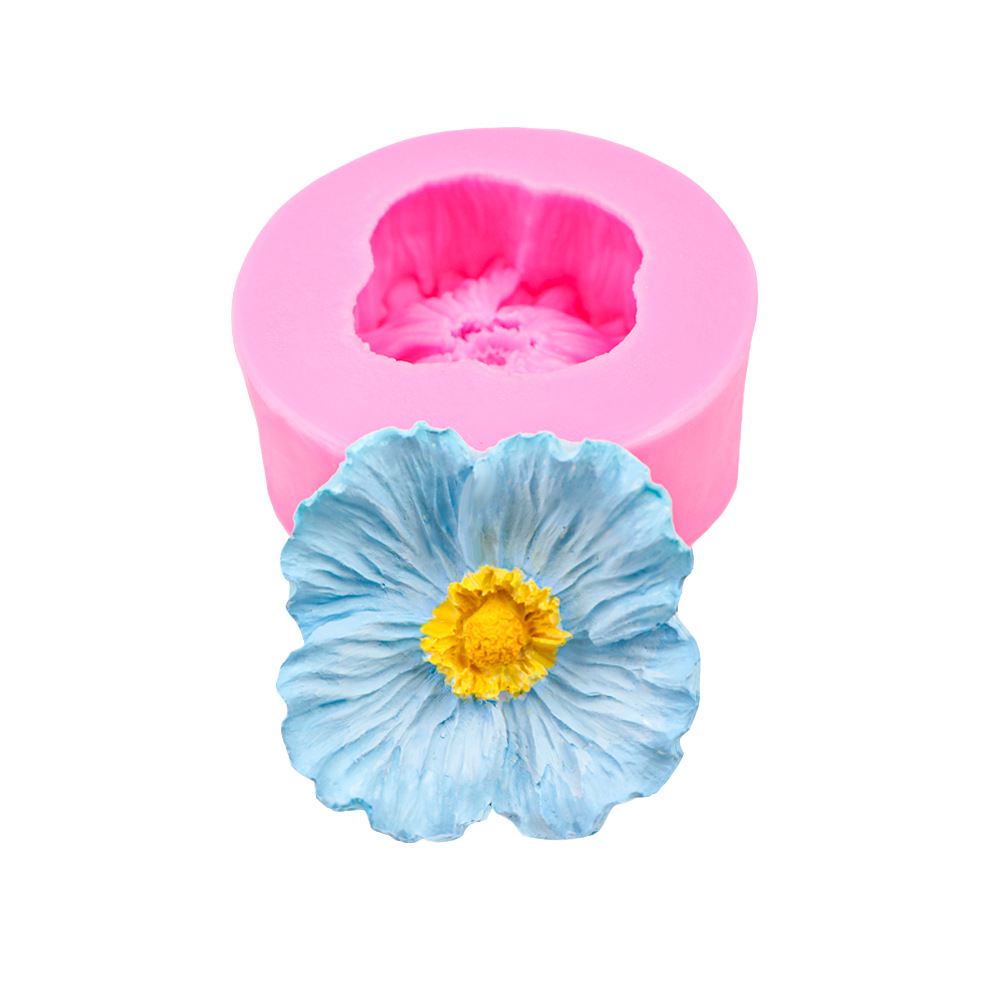 Three-Dimensional Poppy Flower Scented Candle Mold, Diffuser Gypsum, Chocolate Cake Decoration, DIY Handmade Soap Silicone