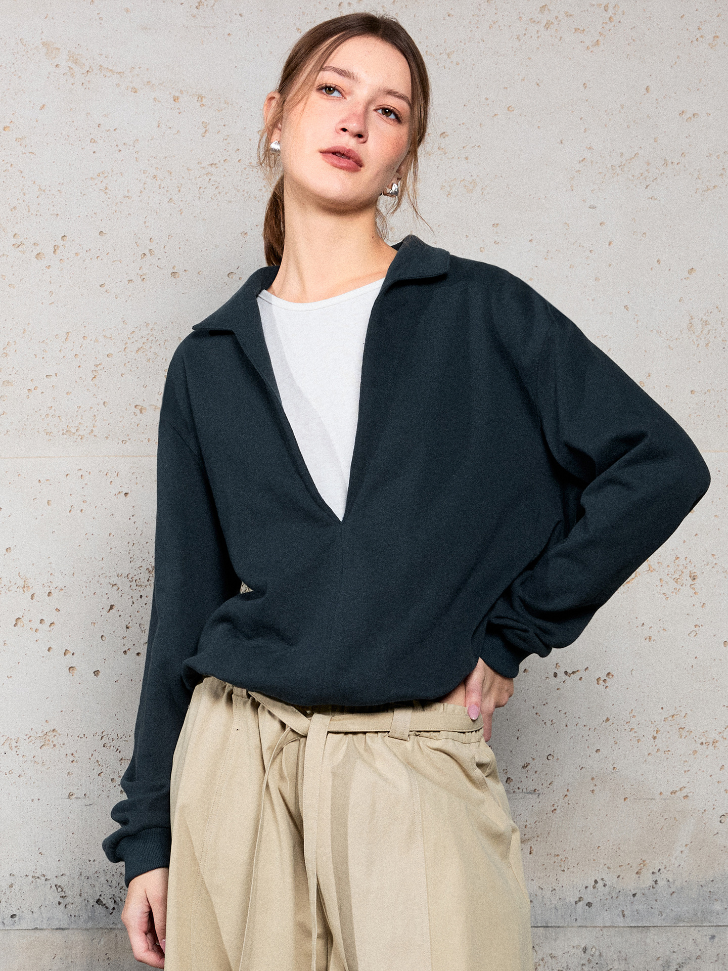 Cotton and Linen Knit Lapel Shirt Long-Sleeve Faux Two-Piece Top for Women 2026 Spring and Autumn New Stylish Commuter Color-Block Sweatshirt