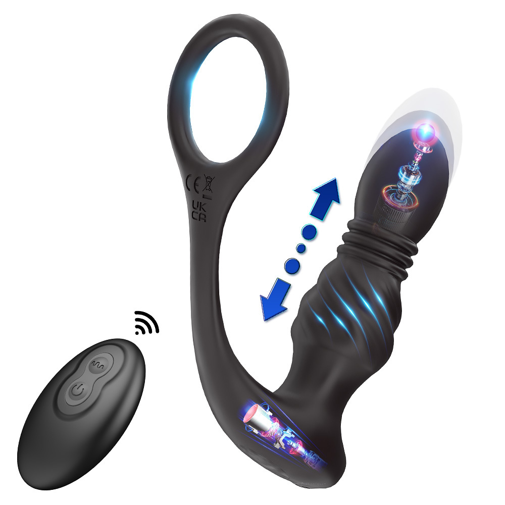 Foreign Trade Cross-border Wear Telescopic Prostate Massager Remote Control Frequency Conversion Vibration Lock Essence Rear Anal Plug Adult Supplies