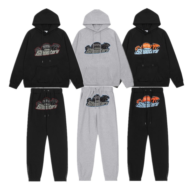 A generation of European and American Trapstar red and black tiger towel embroidery men's lovers sweater pants casual suit