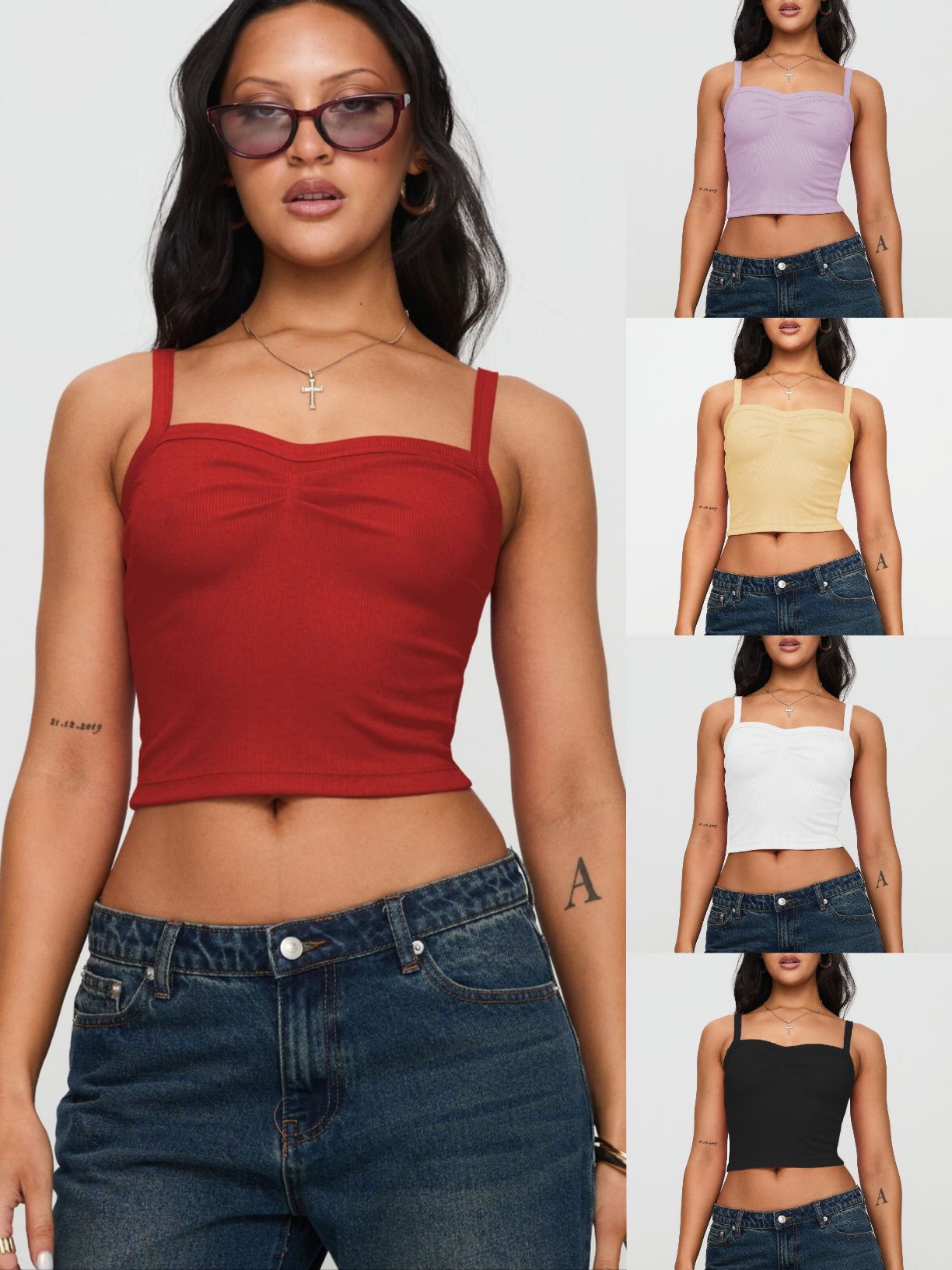 2026 Spring/Summer Cross-Border European and American Women's Clothing Solid Color Pleated Design Short Cropped Slim Y2K Versatile Camisole