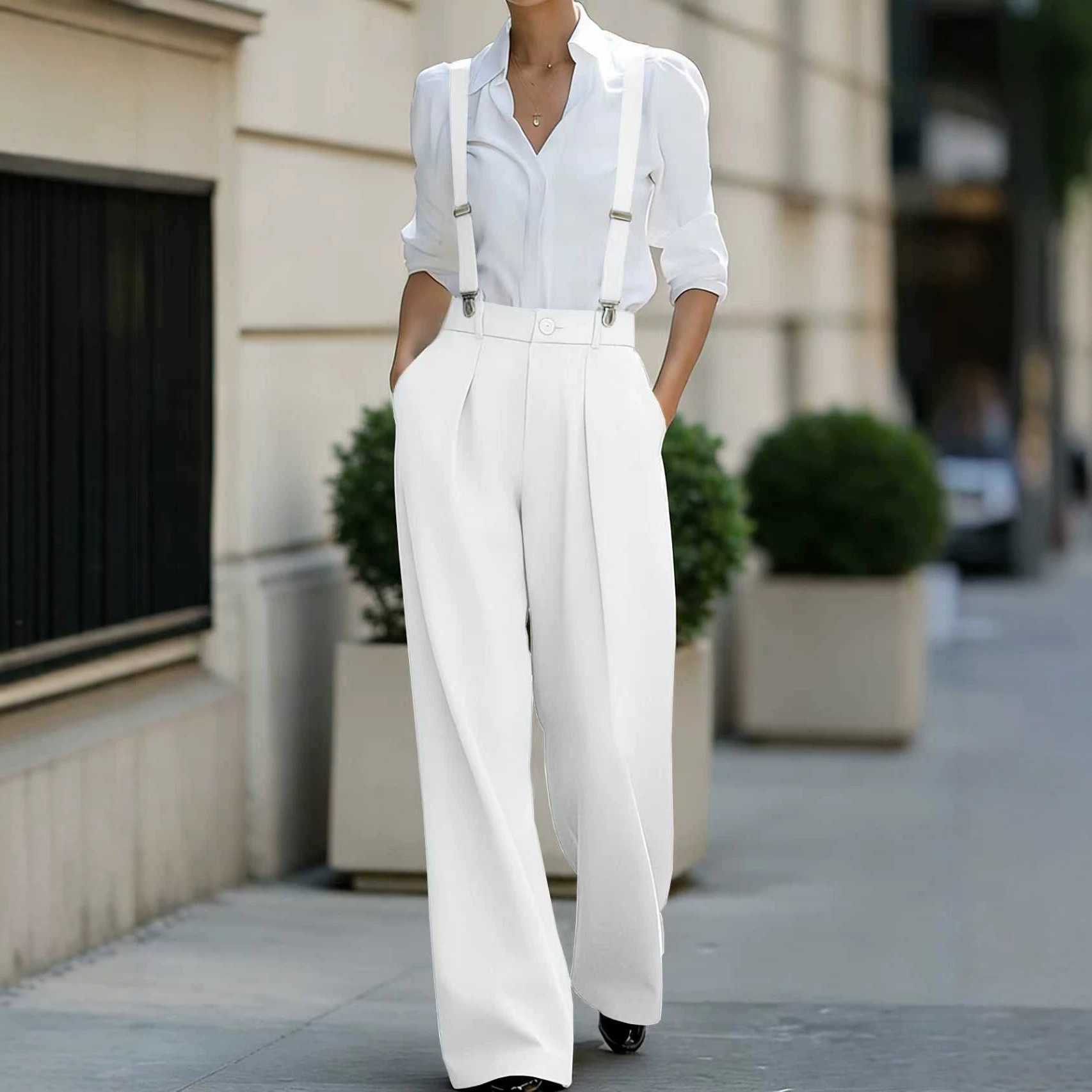 2026 Spring/Summer New European and American Cross-Border Amazon Suit Overalls with Elastic Non-Slip Straps and Clips Casual Suit Pants
