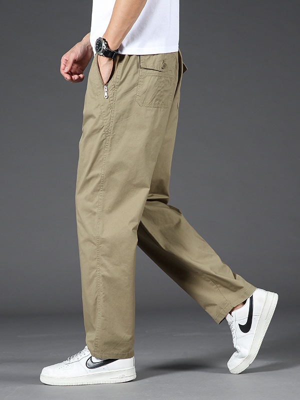 Cross-border Overalls Men's Spring and Summer Cotton Loose Straight plus size Casual Pants Belt Loose Waist Sports Pants