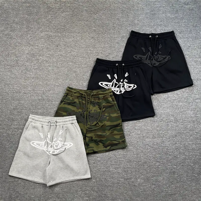 Broken Planet European and American High Street Trendy Brand Foam Printed Loose Casual Plush Drawstring Shorts for Men and Women, FOG