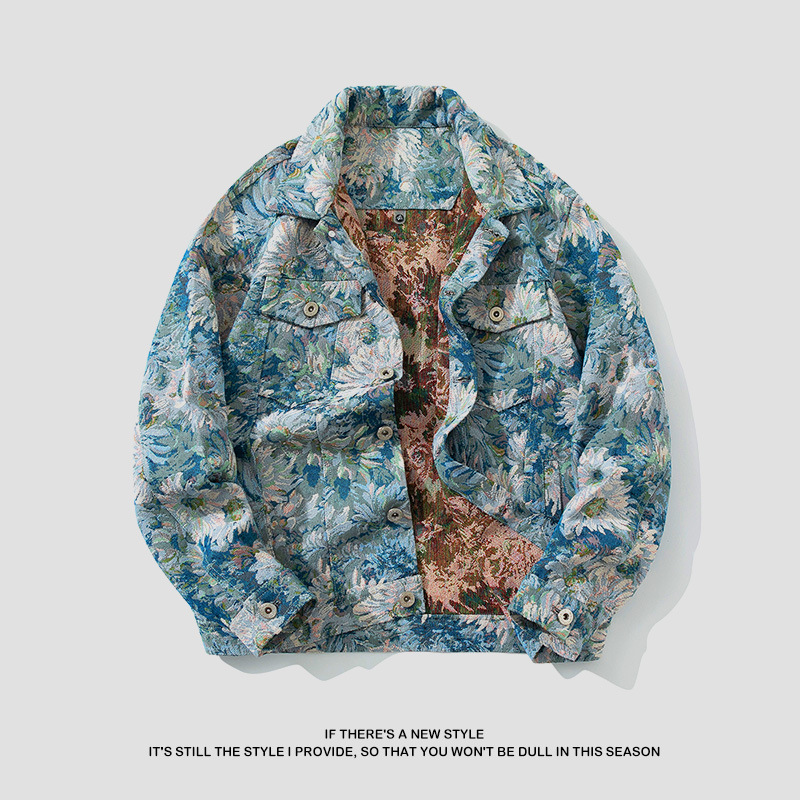 Embroidered Denim Jacket Men's Spring and Autumn Hong Kong Style Loose Casual Jacket Top Trend