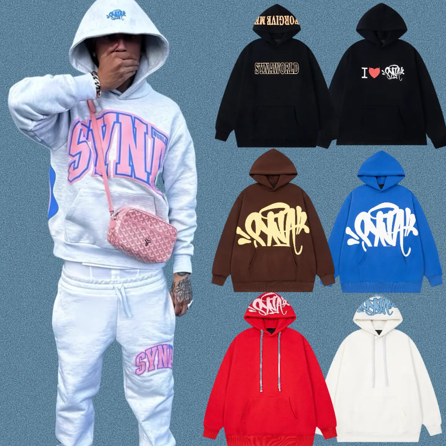 High Version Syna Word American Street Foam Sweatshirt Hoodie High Street Vintage Sweatpants Tide Casual Set