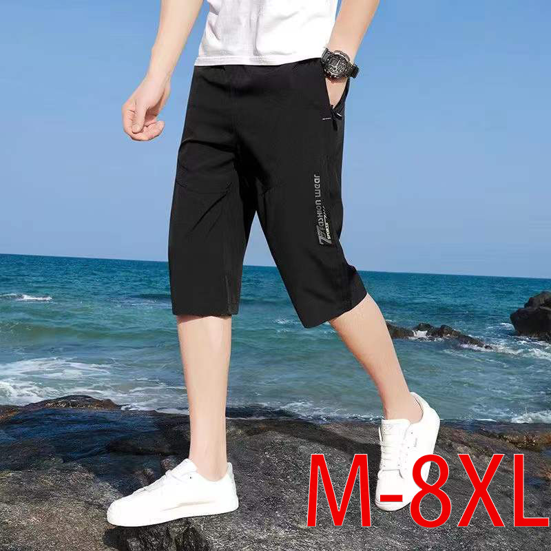 5Xl-8X Plus Size Sports Capri Pants for Men, Casual Loose Quick-Dry 7/8 Shorts, Men's Beach Shorts