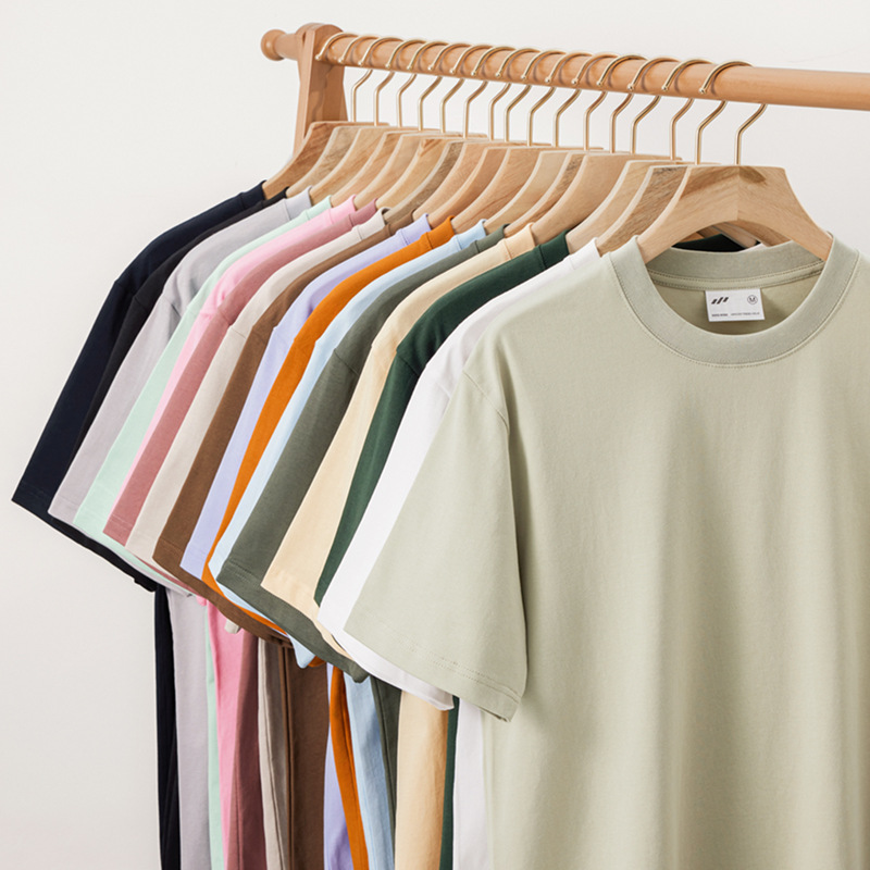 240g heavy American retro short sleeve T-shirt men's solid color simple summer cotton crew neck half sleeve bottoming top women's T