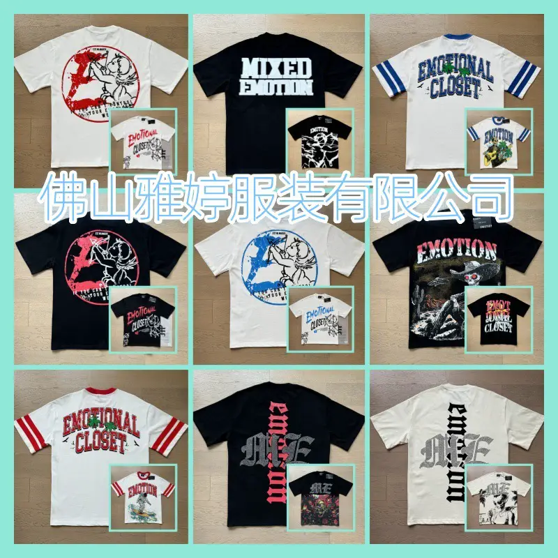 Mixed EMOTION Diamond Hot Stamping Print Summer Round Neck Short Sleeve Fashion Retro Loose T-shirt Cross border
