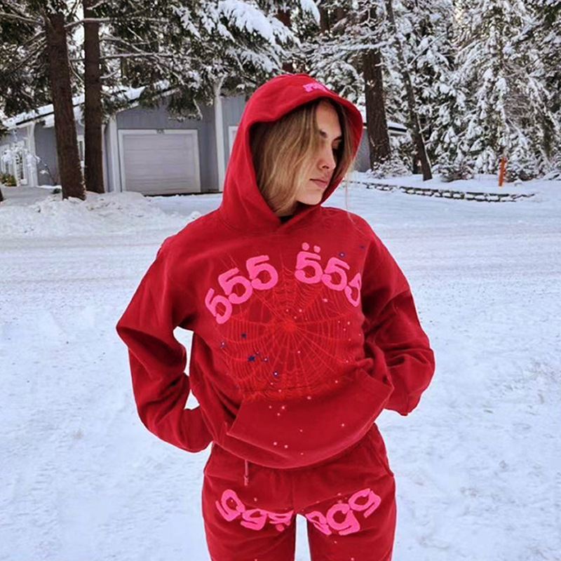 Foreign Trade Velvet Sp5Der 5555 Printed Sweatshirt Young Thug Loose Casual Versatile Hoodie Suit
