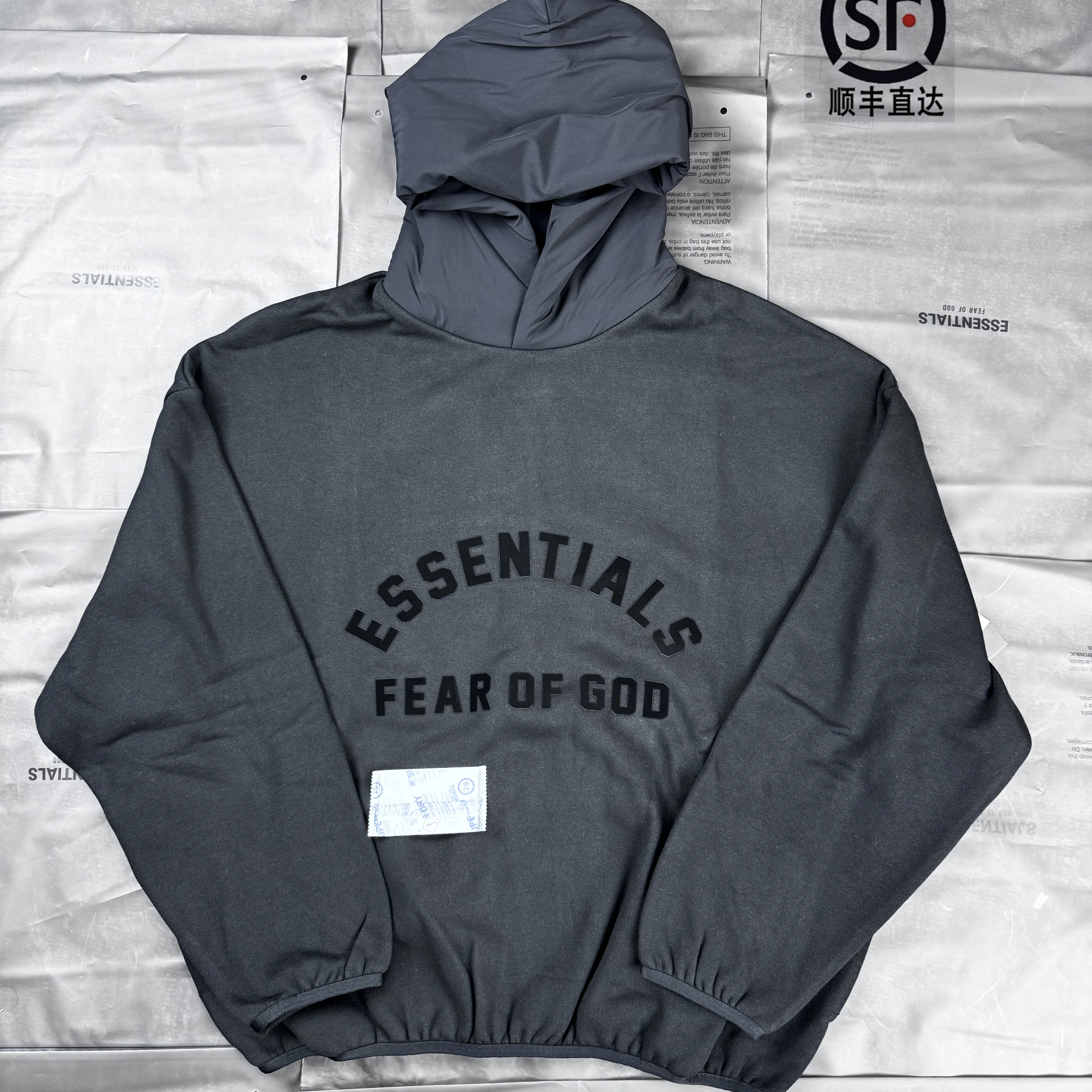 Ningbo ESSENTIALS Double Line 24SS Chestnut Brown Chest Offset Hoodie American Trendy Loose Edge Hoodie