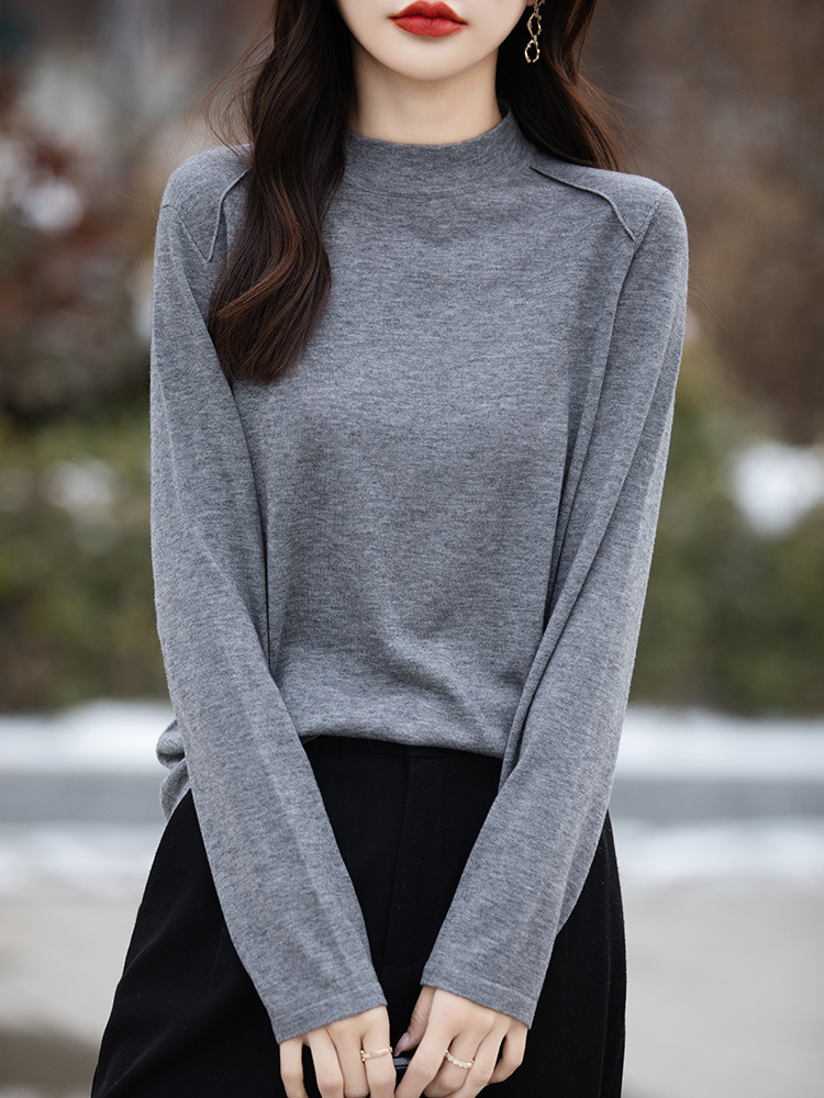 Worsted Wool Mock Collar Base Shirt Women's New Autumn and Winter Solid Color Soft Waxy Pullover Top Thin Inner Knit Sweater