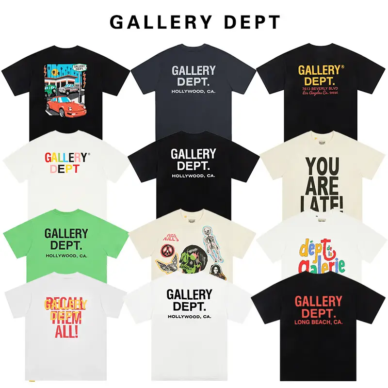 GALLERY DEPT FOG High Street Trendy Brand Vintage Color Printed Loose Couple Short Sleeve T-shirt Men's Half Sleeve vtg