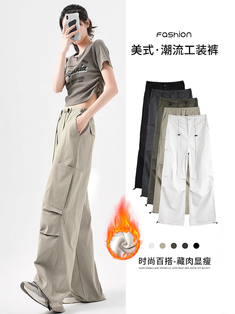 Overalls Pants Women's Fall/Winter fleece-lined Casual Sports Pants Charge Pants Loose Straight Outdoor Mountaineering Hiking Pants