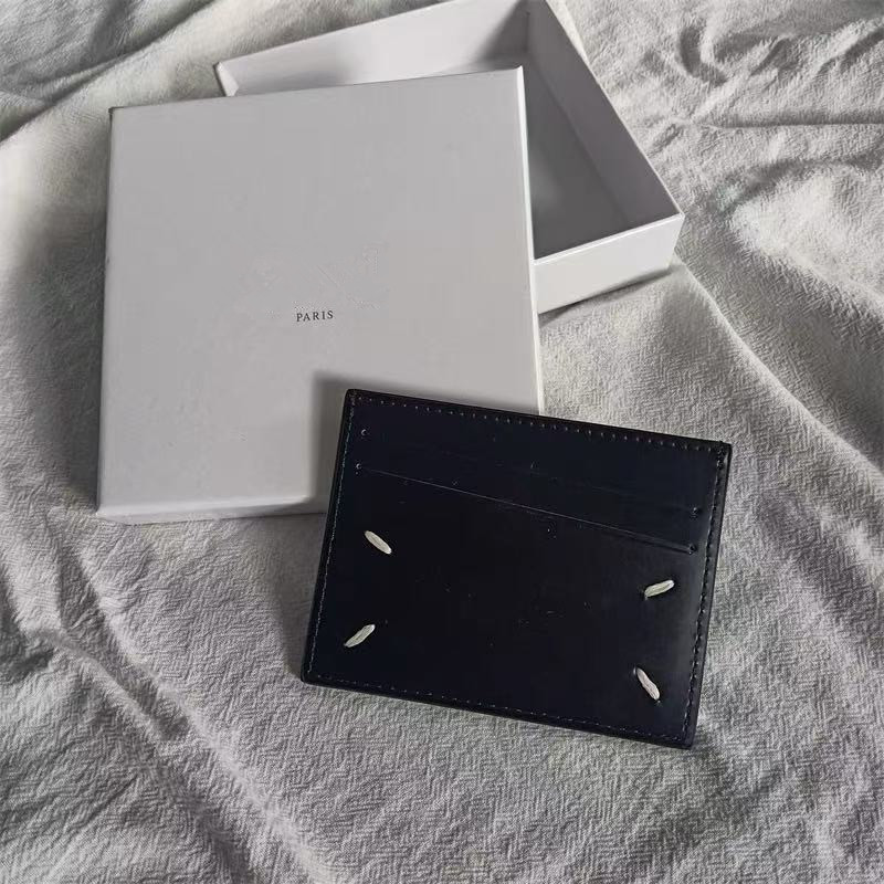 22Ss Classic Four-Corner Stitching Design First-Layer Cowhide Card Holder for Men and Women, Minimalist Genuine Leather Business Card Holder Wallet