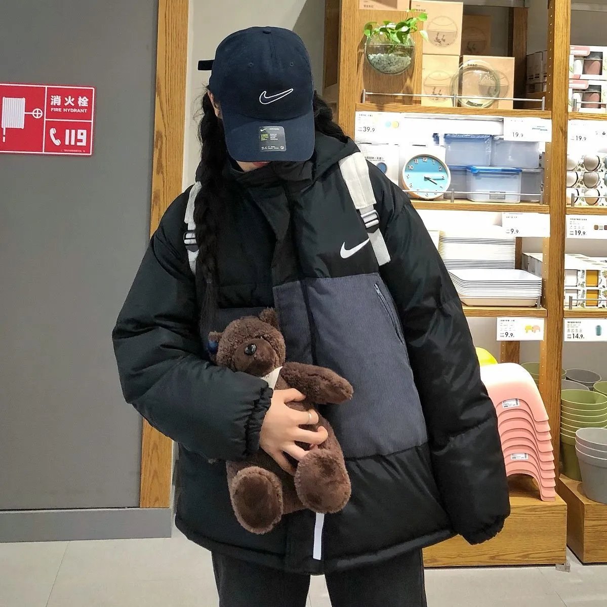 耐克ins2020冬季新款灯芯绒拼接棉服保暖连帽宽松休闲加厚棉衣男女潮【12月6日发完】
