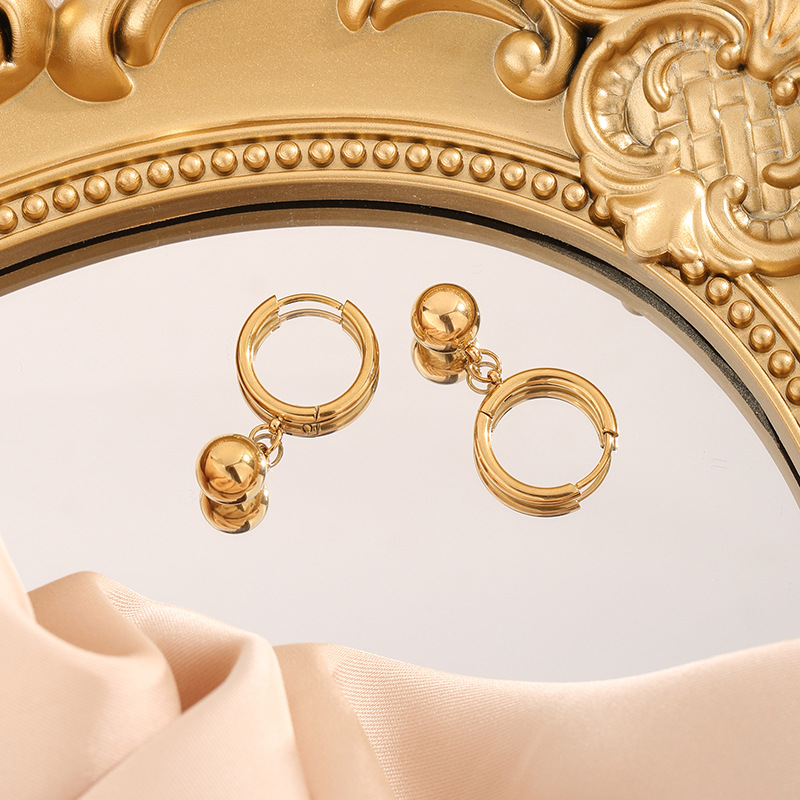 Autumn and Winter Earrings Women's Korean-style Titanium Steel Round Bead Earrings Minimalist Ring Small Ball Ball Gold Bean Ear Ring Earrings
