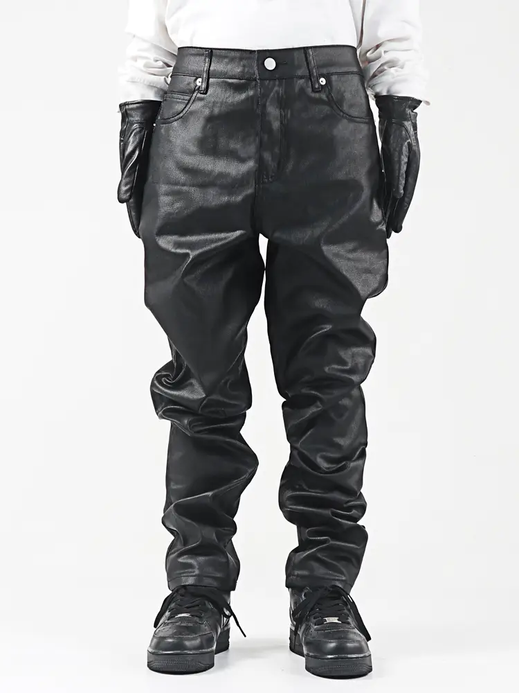 American Street Hip-Hop Heavy-Duty Basic Loose Fit Youth Retro Rock Hardcore Reflective Denim Wax Pants