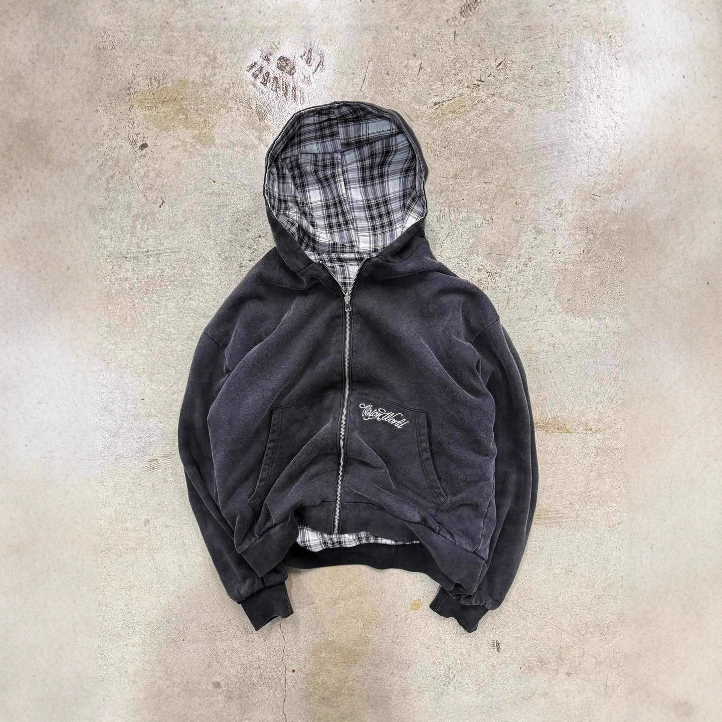 Y2K New Plaid Double-sided Embroidered American Style Retro Street Casual Zipper Cardigan Sweater