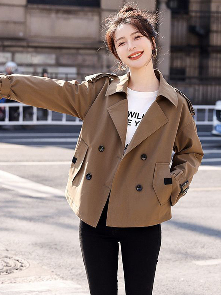 Short Stylish Jacket for Women, Loose Fit, 2026 Spring and Autumn New Korean Style Long-Sleeve Jacket, Casual Trench Coat for Petite Figures