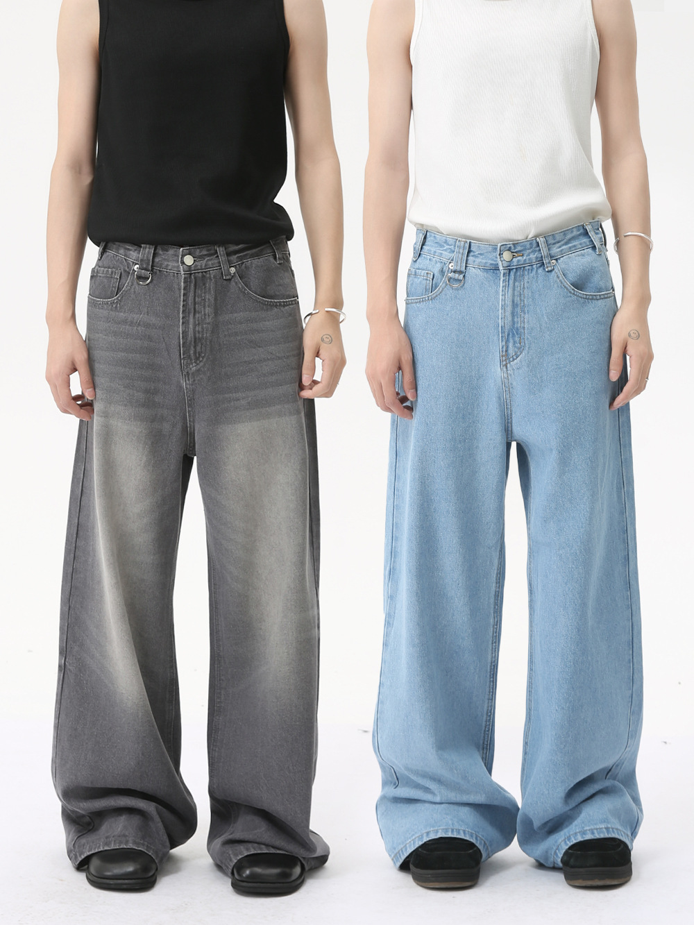MTLCLOTHES Men's | American cleanfit Retro High Street Wide Leg Straight All-match White Jeans Trendy