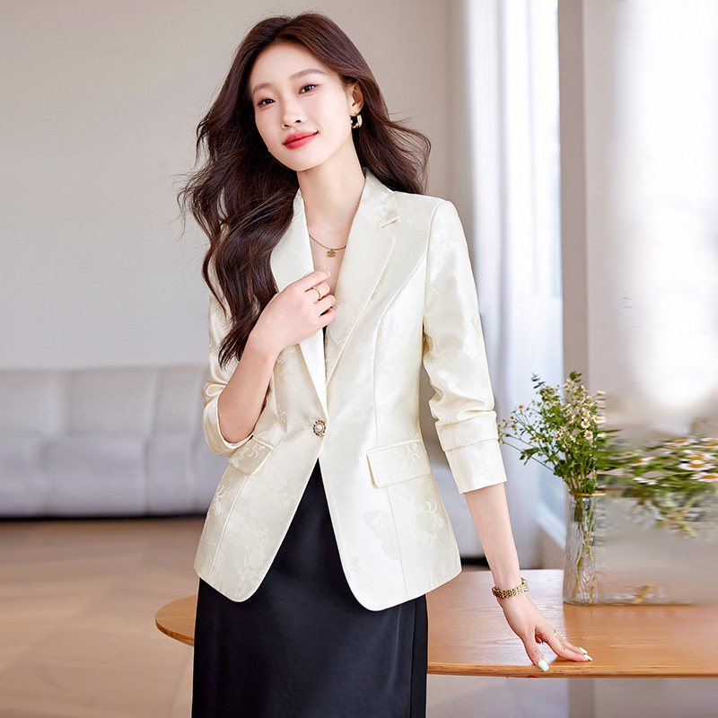 Acetic Acid Satin Suit Jacket Women's Spring and Autumn 2024 New Jacquard New Chinese Elegant Goddess Casual Small Suit