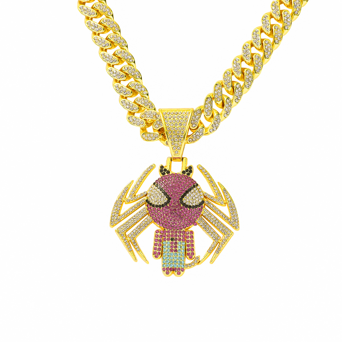 European and American hip-hop cartoon spider pendant necklace hipster full diamond necklace men's accessories hiphop Cuban chain jewelry