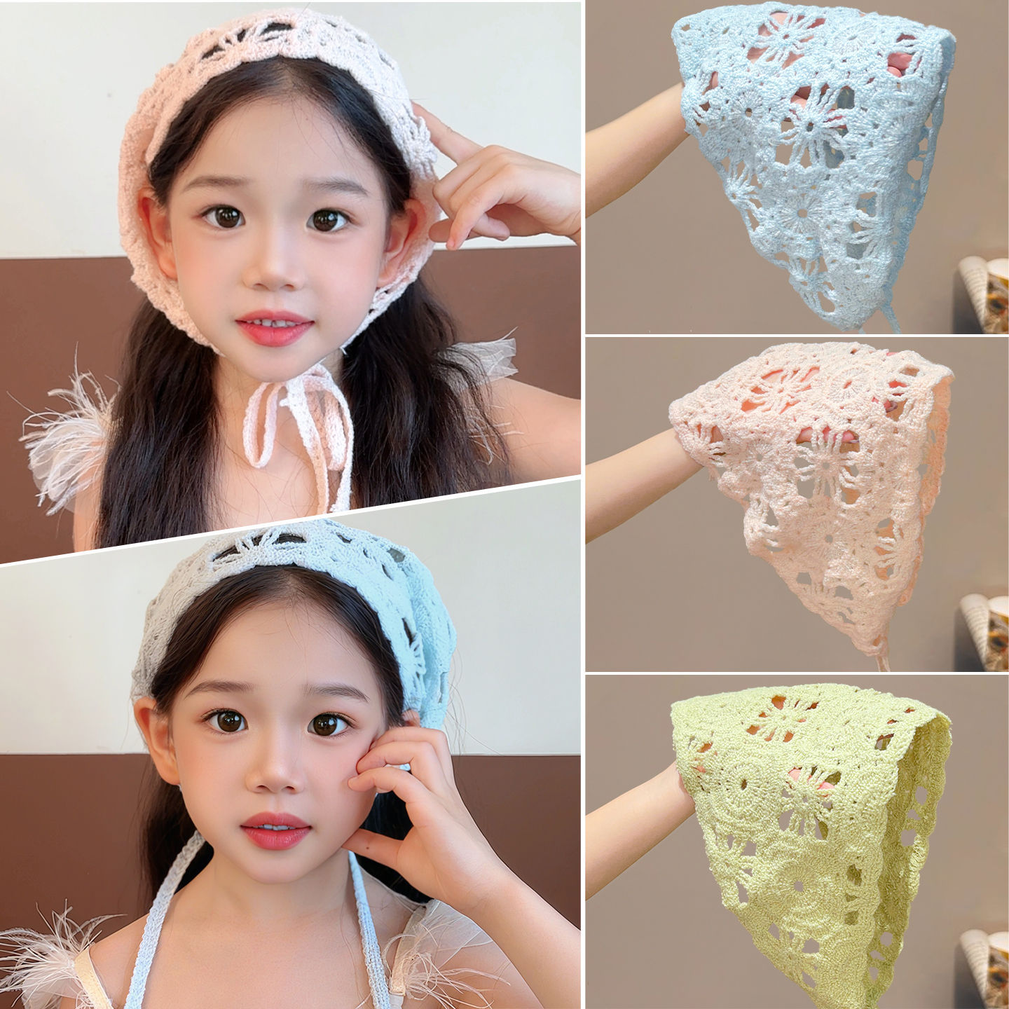 New Korean Style Knitted Triangle Scarf Spring Solid Color Versatile Pastoral Style Headscarf Women's Seaside Vacation Style Photo Hair Accessories