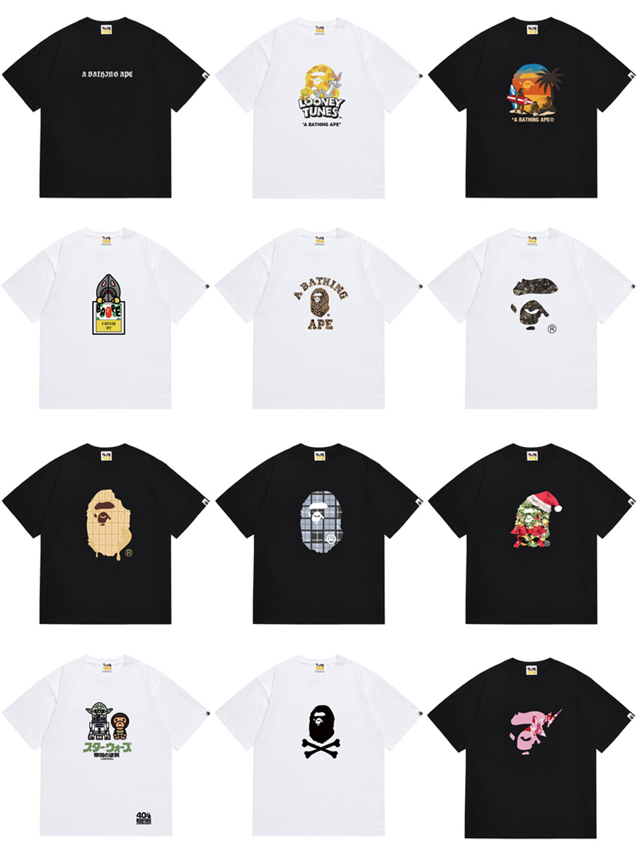 2026 New Summer Heavyweight Pure Cotton Trendy Brand Bape Ape Head Short-Sleeve Unisex Couple Loose Student T-Shirt