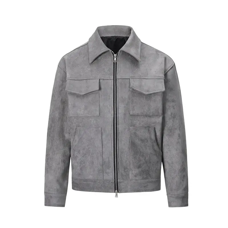 High Street Ins Style Men's & Women's Suede Fleece Zip-Up Jacket with Large Pockets