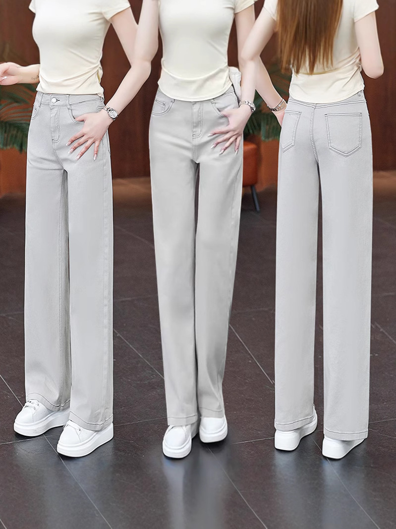Morandi Grey Wide Leg Jeans Women's Spring and Summer 2025 High Waist Loose Narrow Version Straight Peony Scimitar Pants