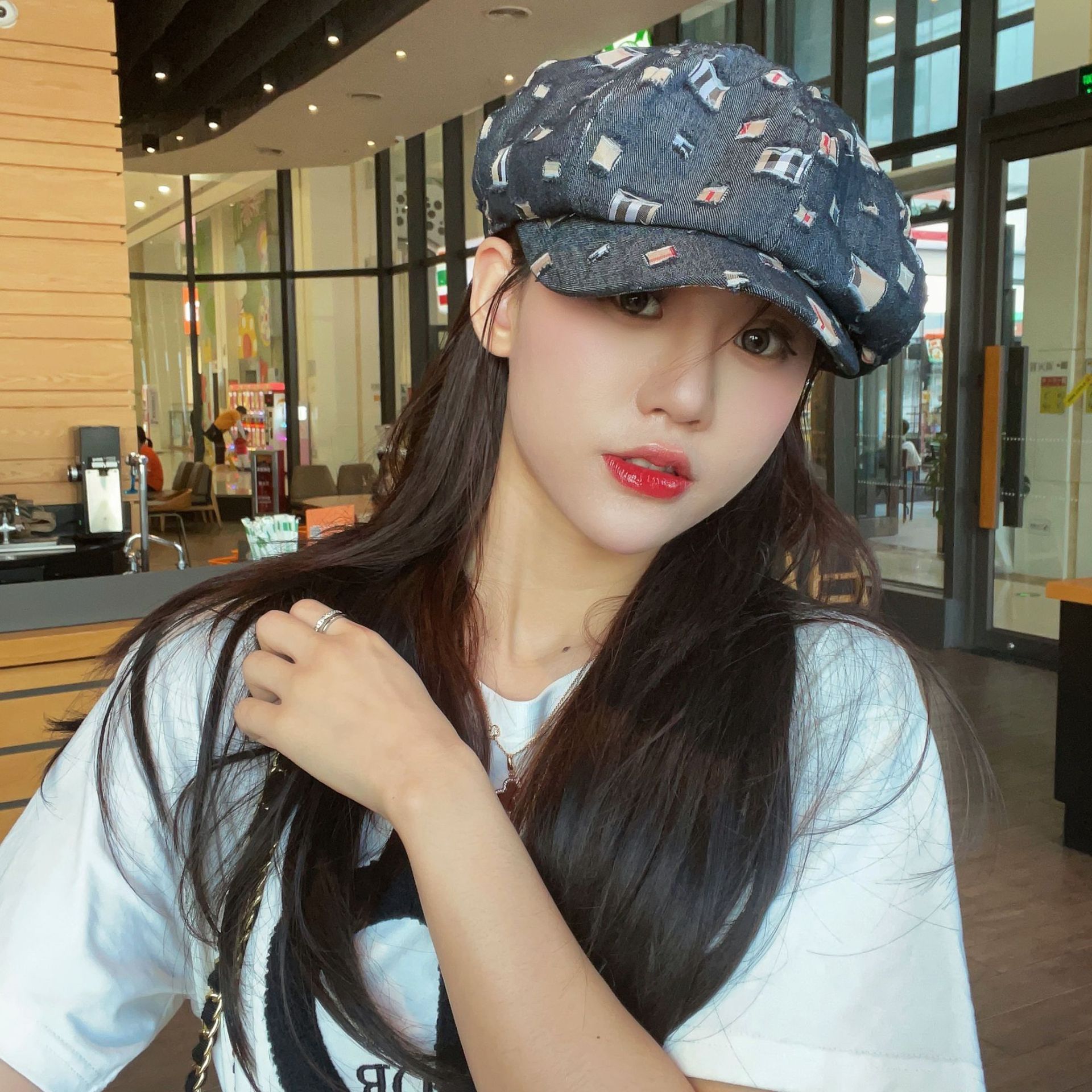 Denim Old Beret Women's Retro Octagonal Cap Big Head Sun Protection Painter Hat Showing Face Small Sunshade Spring and Summer Hat