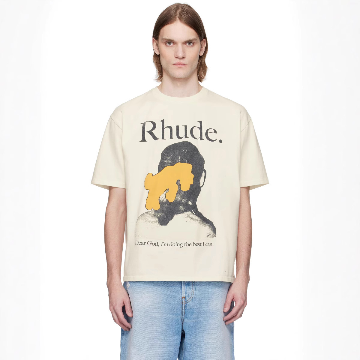 Long-Term 25Ss Cross-Border European and American Trendy Brand Rhude Character Coconut Tree Letter Print Short-Sleeve T-Shirt for Men and Women American Style High