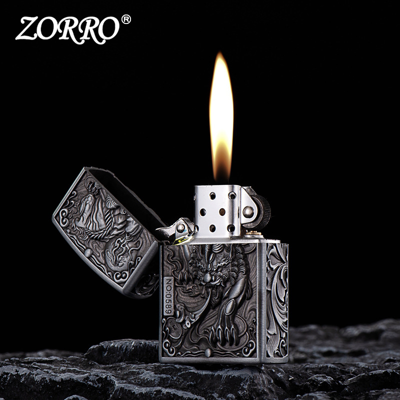 Zorro ZK20-2 brave natural color metal shell kerosene lighter high-end grinding wheel windproof lighter wholesale