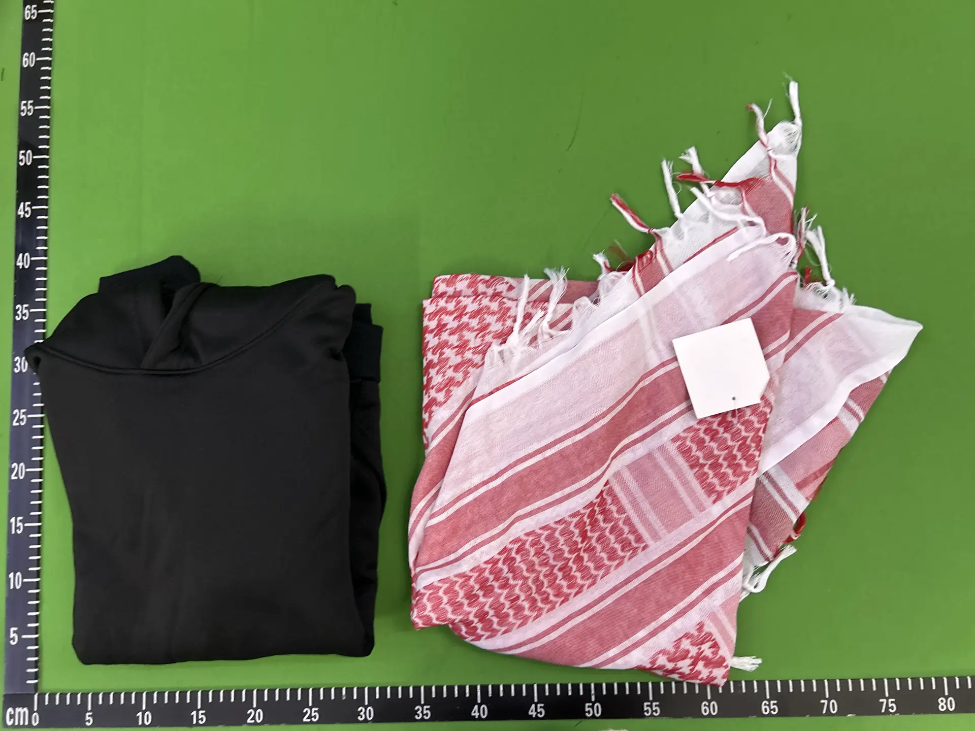 Black Hooded Sweatshirt and Red White Scarf