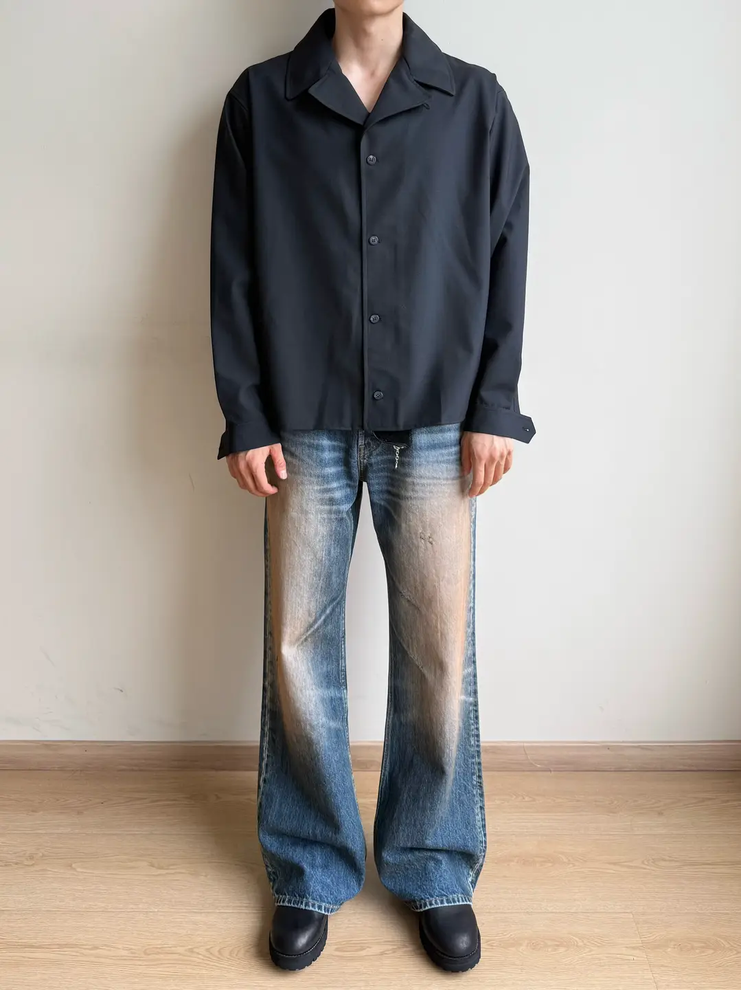 Vowprogress Rocka Yellow Mud-Dyed Distressed Whiskered Indigo Background Jeans