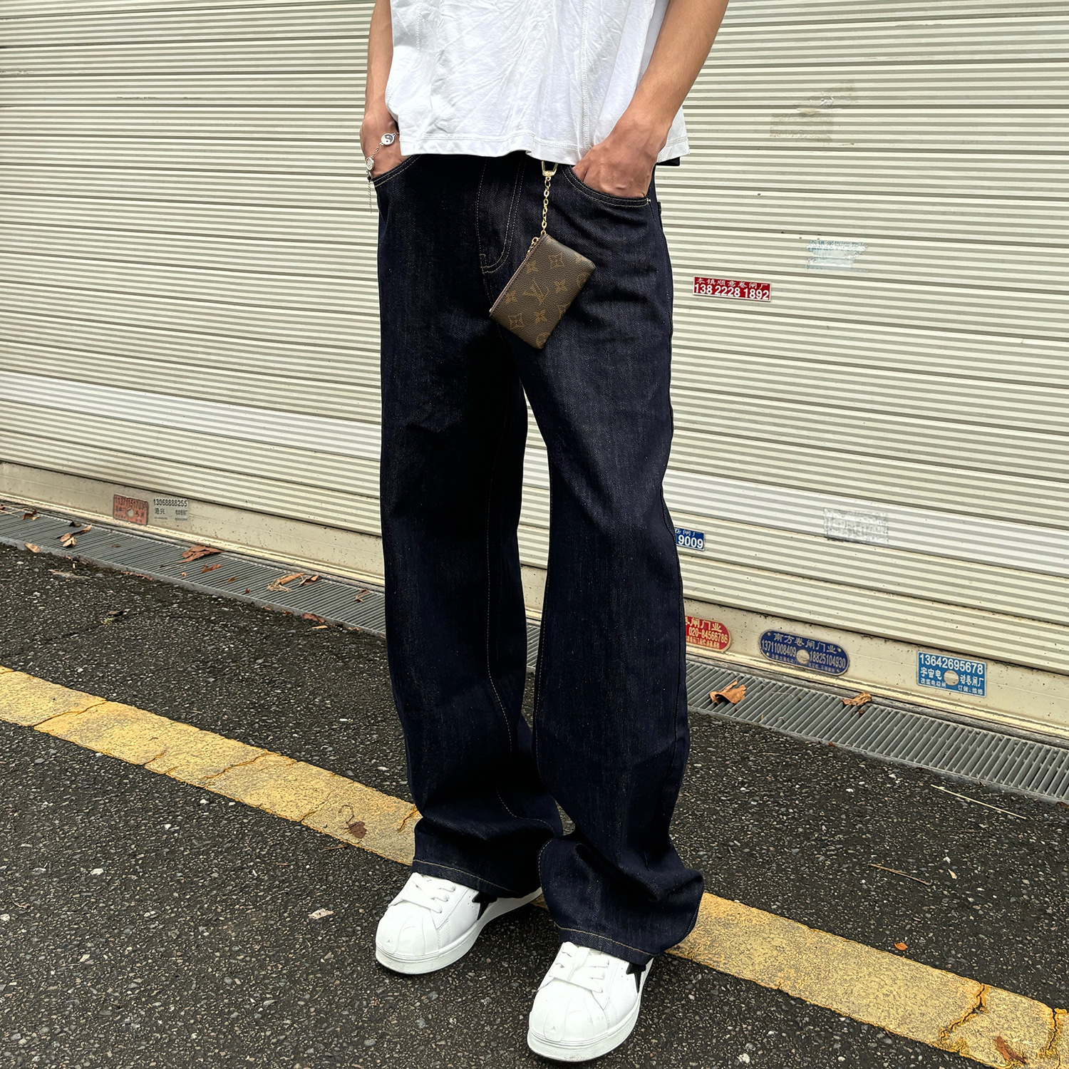 2024 black jeans men straight loose fall new cleanfit retro basic hundred pants country tide