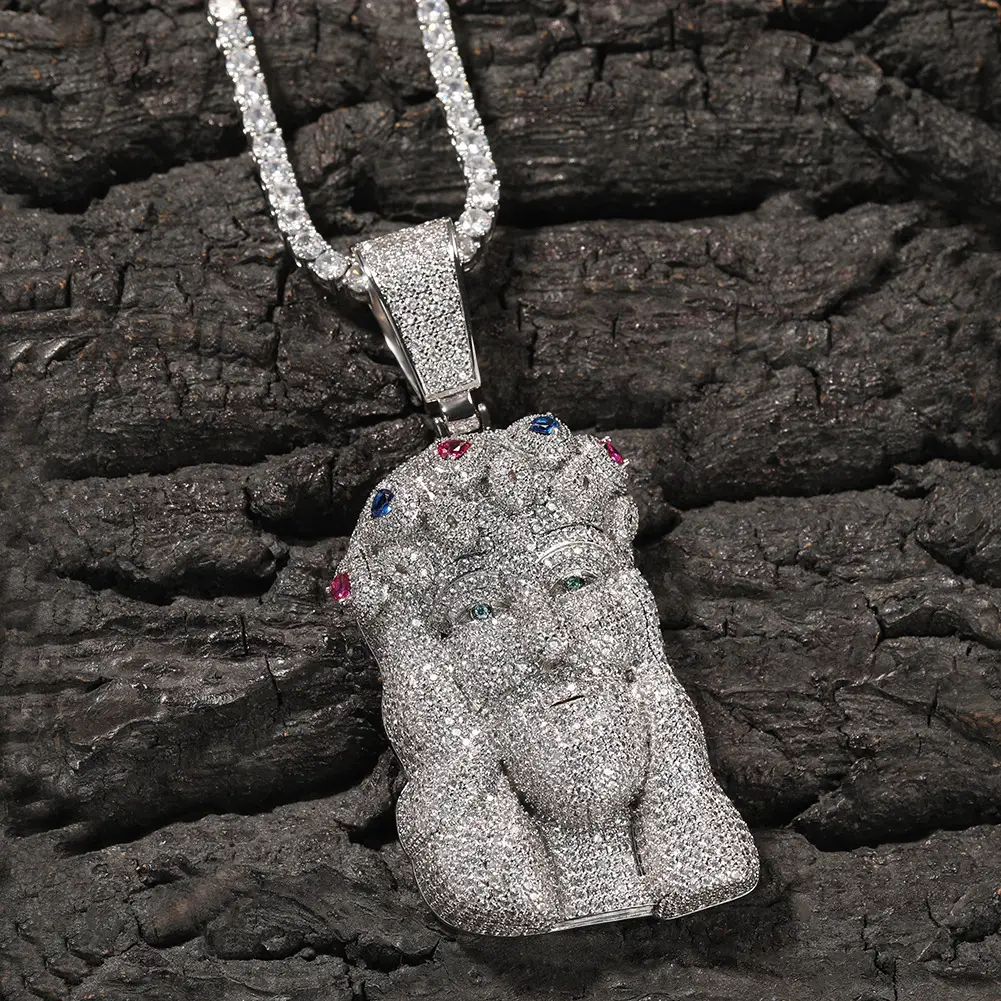New arrival Fashion hip hop Diamond Studded Portrait Pendant Fashion Stylish Sweater Chain Nightclub Men Necklace Punk Jewelry
