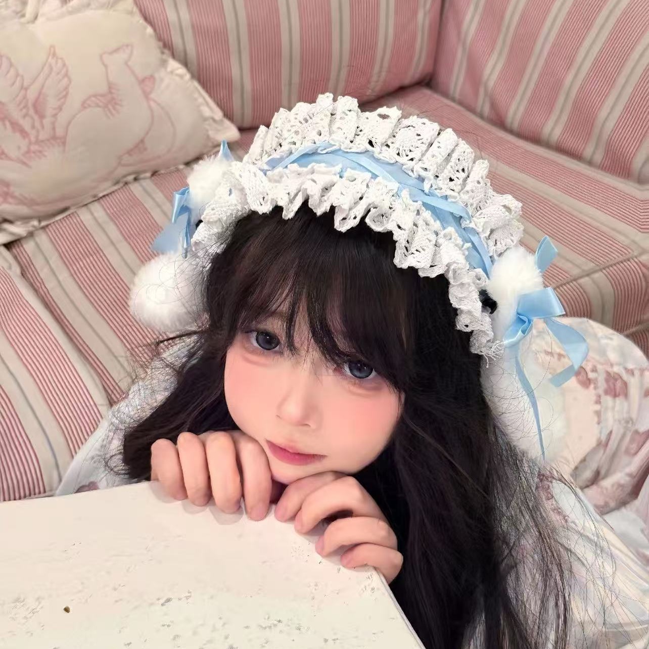 Han-Yang Eclectic Headwear Lolita Bow Dexterous-Eared Rabbit Lolita Hairband Hair Accessory Lolita Cute Kc Rabbit Ears