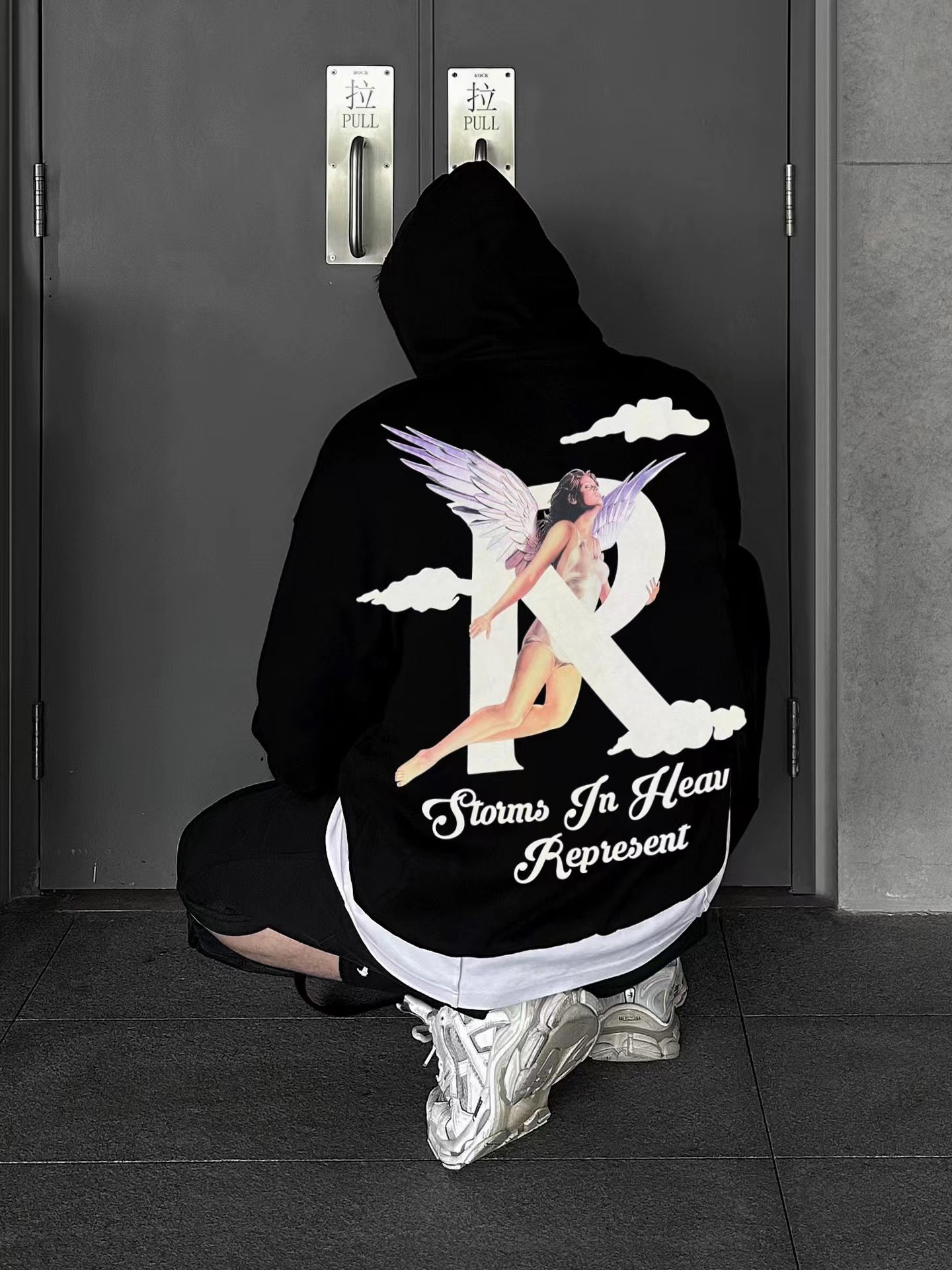 Represent Track Hoodie Angel Print High Street Pure Cotton Male and Female Couple Trendy American Loose Sweatshirt