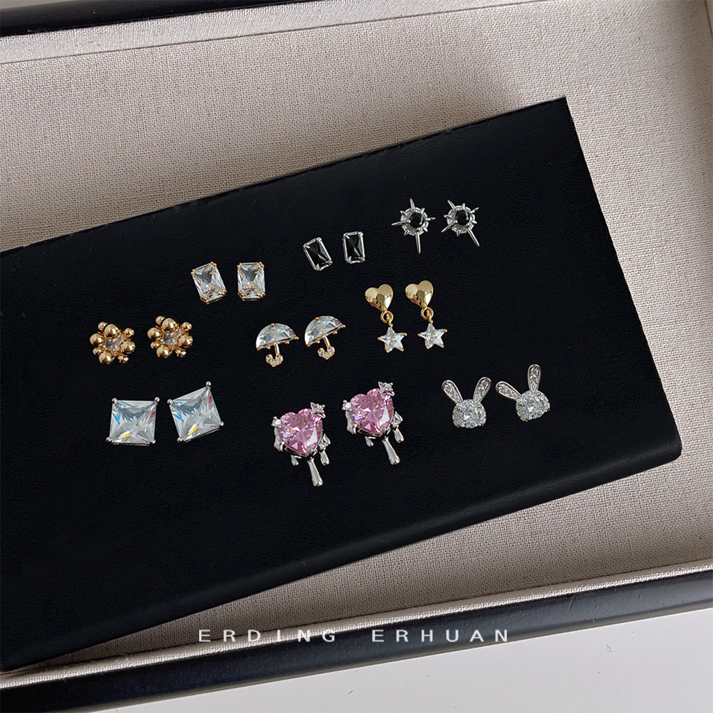[Collection] Micro-inlaid Zircon Mini Edition Silver Needle Plating 14K Simple Small Ear Stud Elegant Ear Accessories Personalized Earrings